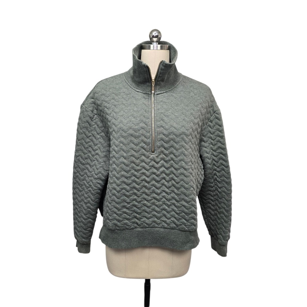Carve Designs Gray Green‎ Chevron Quilted Quarter Zip Pullover Sweatshirt Medium